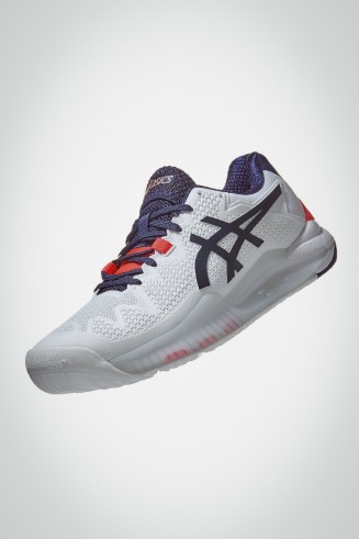 Женские кроссовки для тенниса Asics Gel Resolution 8 Wide (белые / темно-синие)