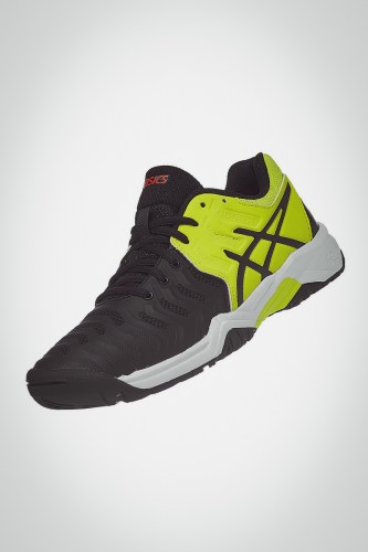 Детские теннисные кроссовки Asics Gel Resolution 7 GS (черные / желтые)
