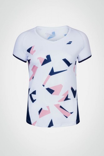 Детская футболка для тенниса для девочки Babolat Compete Cap (белая / синяя)