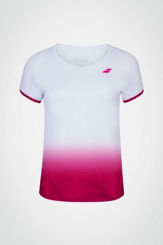 Детская футболка для тенниса для девочки Babolat Compete Cap (белая / малиновая)