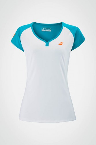 Детская футболка для тенниса для девочки Babolat Play Cap (белая / бирюзовая)