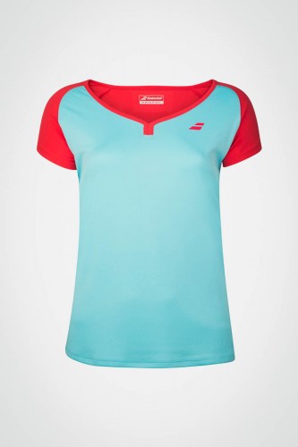 Детская футболка для тенниса для девочки Babolat Play (бирюзовая / красная)