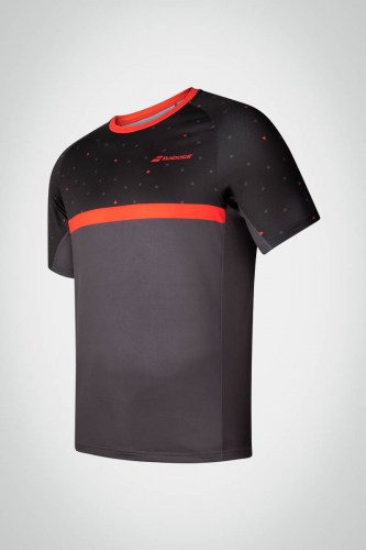 Мужская футболка для тенниса Babolat Compete Crew Neck (серая / коралловая)