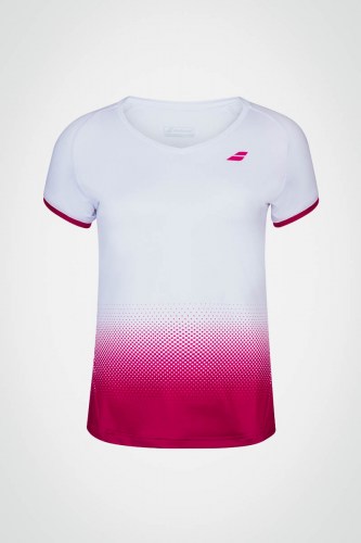 Женская футболка для тенниса Babolat Compete Cap (белая / малиновая)