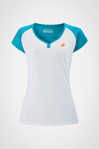 Женская футболка для тенниса Babolat Play (белая / бирюзовая)