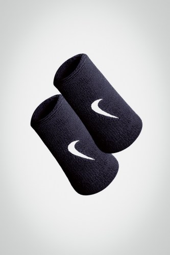 Купить большие напульсники Nike Swoosh Double Wide (темно-синие / белые)