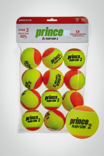 Детские мячи для большого тенниса Prince Play Stay Orange Stage 2 (12 мячей)