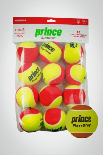 Детские мячи для большого тенниса Prince Play Stay Red Stage 3 (12 мячей)